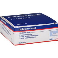 Eine blaue Verpackung mit unelastischem Klebeband namens Leukotape Classic.