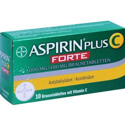 Eine grüne Verpackung von Aspirin Plus C Brausetabletten mit Vitamin C.